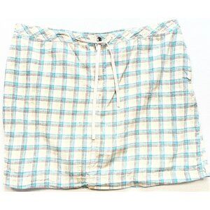 Cj Banks Womens Linen Casual Mini Skirt Drawstring Waist Sz 22W White Blue Plaid